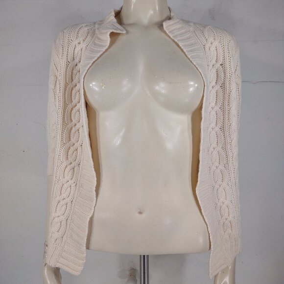 Theory ivory cream 100% Cashmere cable knit open front cardigan ladies Medium - Picture 3 of 8